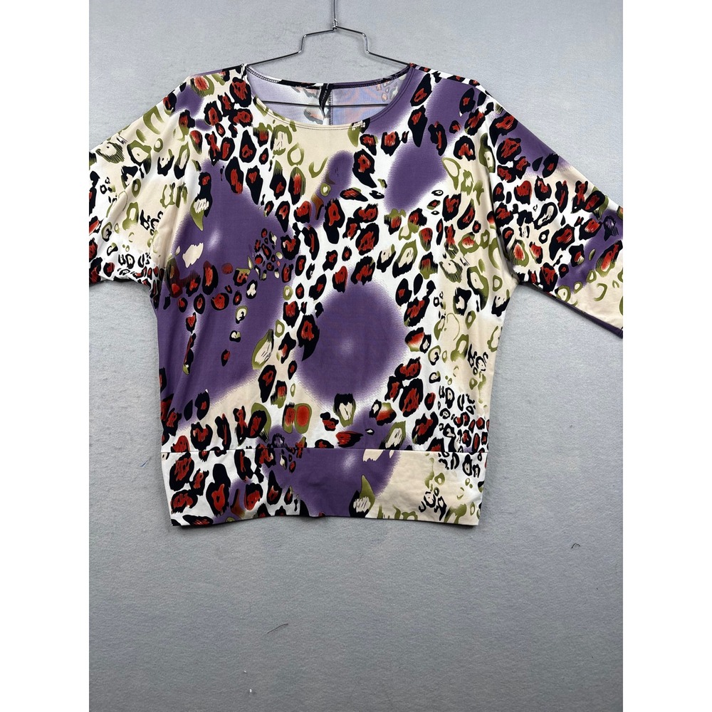 Isabella Rodriguez Womens 1X Blouse Purple Leopard Animal Print Smocked Back Top